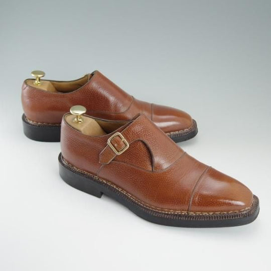 極上★(伊)エンツォ・ボナフェ SIZE 6.5【上級★ノルベジェーゼ製法/サイドモンク】グレインレザー/茶/メンズ/Enzo Bonafe★d841