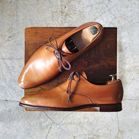 美品★クロケット&ジョーンズ 6E【貴重★360ラスト/トレーディングポスト別注/CRAWLEY】プレーントゥ/カーフ/薄茶/Crockett&Jones★d842