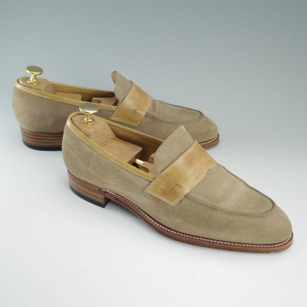 極上★(目黒)BROSENT/ブロセント SIZE 6【★(浅草)セントラル靴製/パティーヌ仕様】コンビローファー/スエード×カーフ/薄茶/メンズ★d863