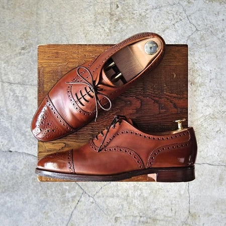 美品★クロケット&ジョーンズ 6E【SHIPS別注★WESTMINSTER/セミブローグ】/カーフ/茶/メンズ/シューズ/シップス/Crockett&Jones★d866