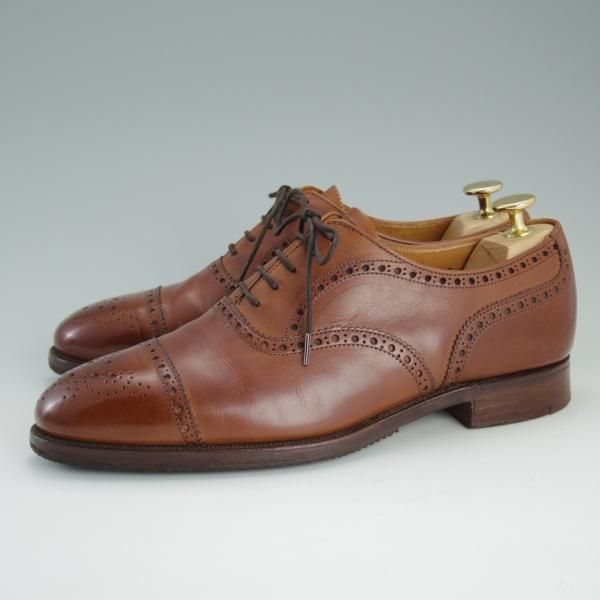 美品★クロケット&ジョーンズ 6E【SHIPS別注★WESTMINSTER/セミブローグ】/カーフ/茶/メンズ/シューズ/シップス/Crockett&Jones★d866