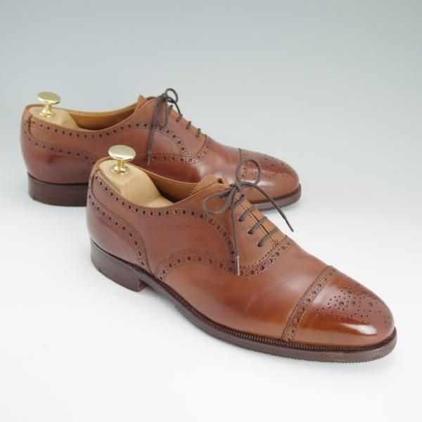 美品★クロケット&ジョーンズ 6E【SHIPS別注★WESTMINSTER/セミブローグ】/カーフ/茶/メンズ/シューズ/シップス/Crockett&Jones★d866