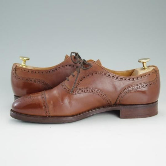 美品★クロケット&ジョーンズ 6E【SHIPS別注★WESTMINSTER/セミブローグ】/カーフ/茶/メンズ/シューズ/シップス/Crockett&Jones★d866