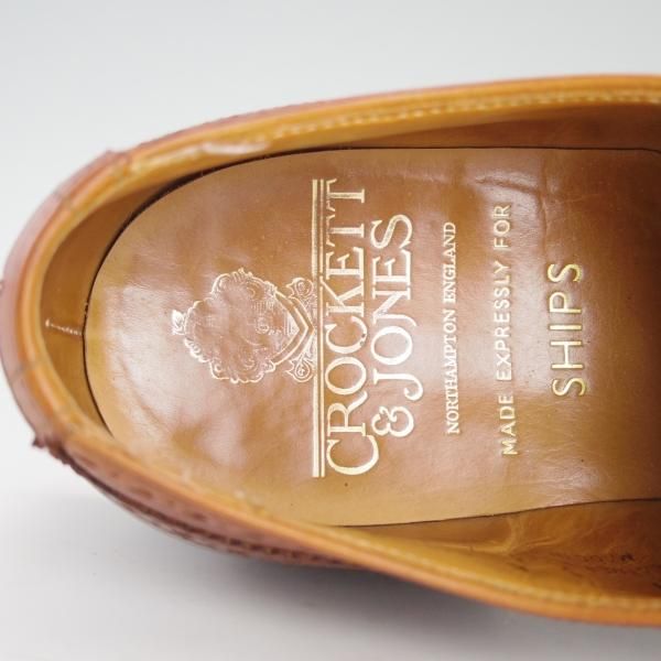 美品★クロケット&ジョーンズ 6E【SHIPS別注★WESTMINSTER/セミブローグ】/カーフ/茶/メンズ/シューズ/シップス/Crockett&Jones★d866