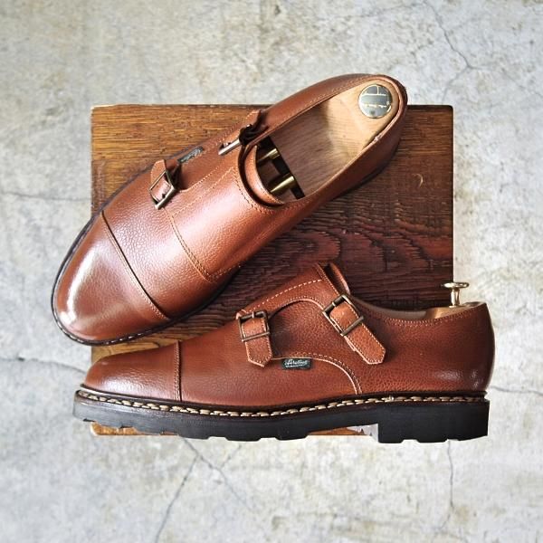 美品★パラブーツ SIZE 8【★グレインレザー/WILLIAM/ウィリアム】マルシェソール/ダブルモンク/コニャック/茶/メンズ/Paraboot★d874