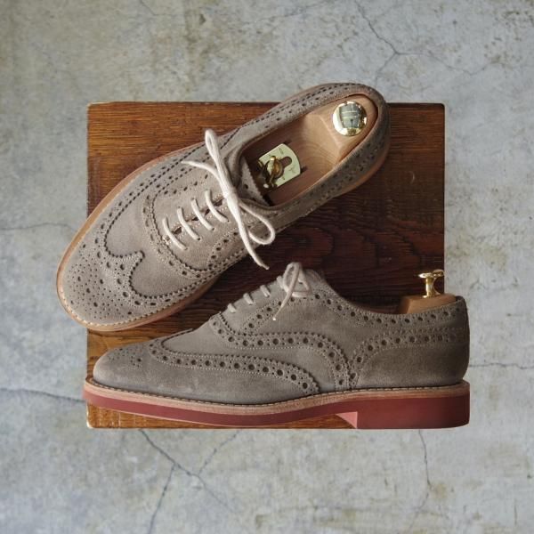 極美品★チャーチ 50G/UK5【バーウッドのカジュアル仕様モデル★DOWNTON】81ラスト/フルブローグ/スエード/薄茶/メンズ/Church's★d886