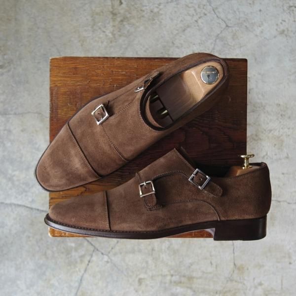 極上★(伊)サントーニ SIZE 5.5【貴重★BEAMS F別注/ブラックラピド製法】ダブルモンク/スエード/茶/メンズ/ビームス/Santoni★d908