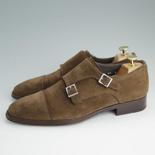 極上★(伊)サントーニ SIZE 5.5【貴重★BEAMS F別注/ブラックラピド製法】ダブルモンク/スエード/茶/メンズ/ビームス/Santoni★d908