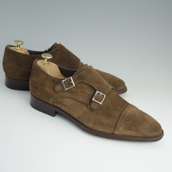 極上★(伊)サントーニ SIZE 5.5【貴重★BEAMS F別注/ブラックラピド製法】ダブルモンク/スエード/茶/メンズ/ビームス/Santoni★d908