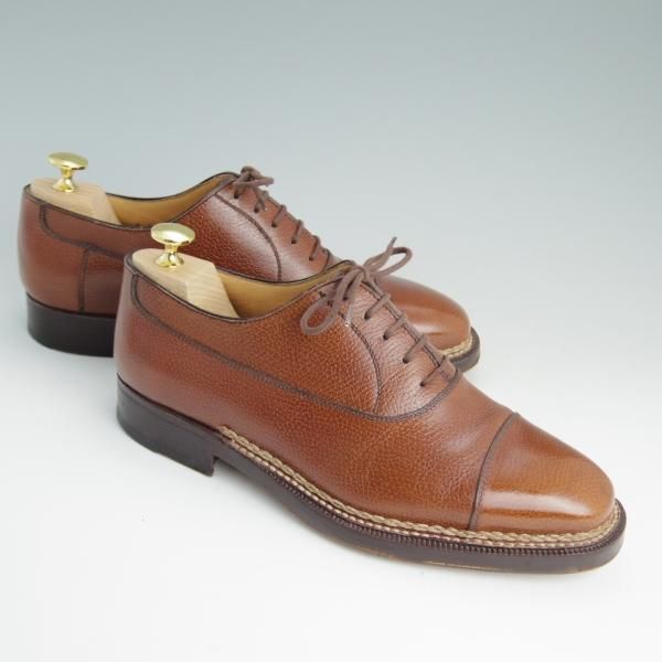 美品★(伊)タニノクリスチー SIZE 6【高額★ノルベジェーゼ製法】ストレートチップ/グレインレザー/茶/メンズ/TANINO CRISCI★d911