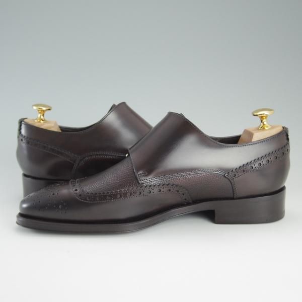 新品★(伊)ORTIGNI/オルティーニ SIZE 39【コンビ仕様★カーフ×グレインレザー】ダブルモンク/濃茶/メンズ★d914