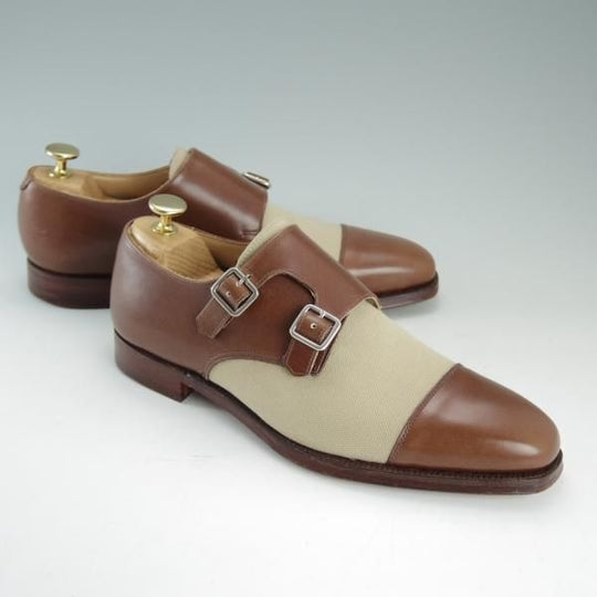 新品★クロケット&ジョーンズ 5.5E【貴重★コンビ仕様/EBURY】348ラスト/ダブルモンク/カーフ×キャンバス/メンズ/Crockett&Jones★d917