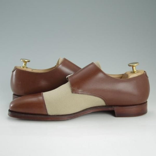 新品★クロケット&ジョーンズ 5.5E【貴重★コンビ仕様/EBURY】348ラスト/ダブルモンク/カーフ×キャンバス/メンズ/Crockett&Jones★d917