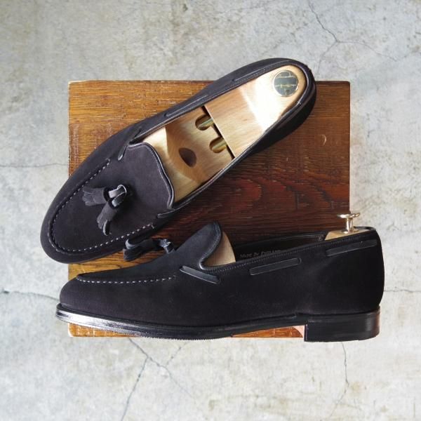 美品★(英)グレンソン 9E【★タッセルローファー/22371-545】スリッポン/スエード/黒/メンズ/GRENSON★d924