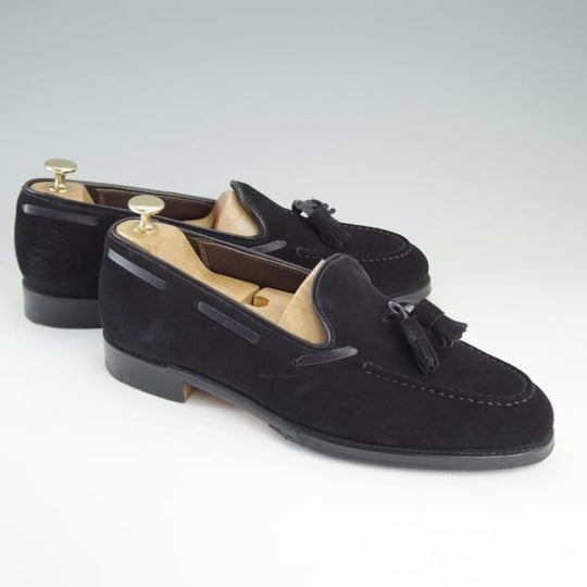 美品★(英)グレンソン 9E【★タッセルローファー/22371-545】スリッポン/スエード/黒/メンズ/GRENSON★d924