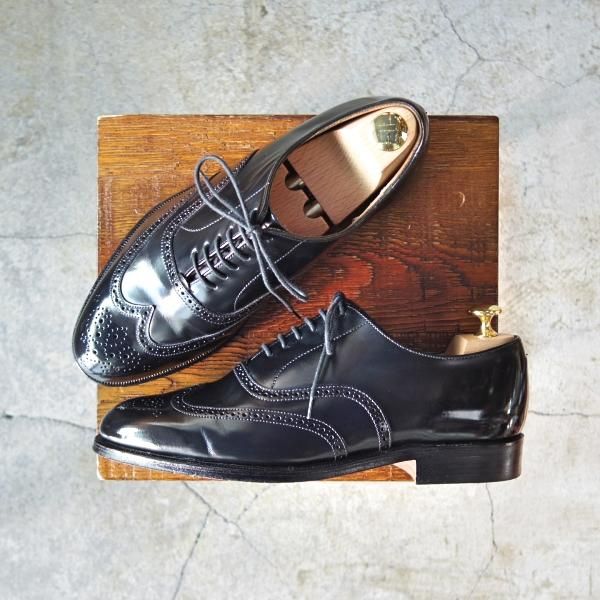 美品★(英)グレンソン 6G【★フルブローグ/6373-01】ウイングチップ/ポリッシュレザー/黒/メンズ/GRENSON★d925