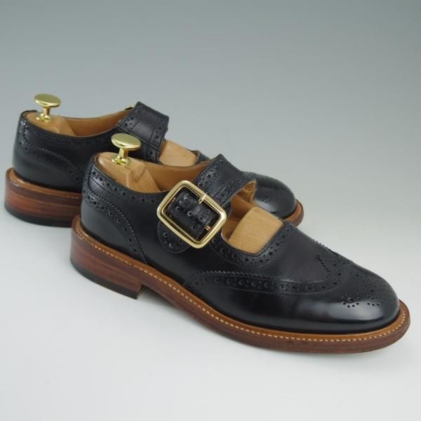 極上★トリッカーズ(レディース) SIZE 5【★メリージェーン/L6011/MARRY JANE】ウイングチップ/カーフ/黒/Tricker's★d928