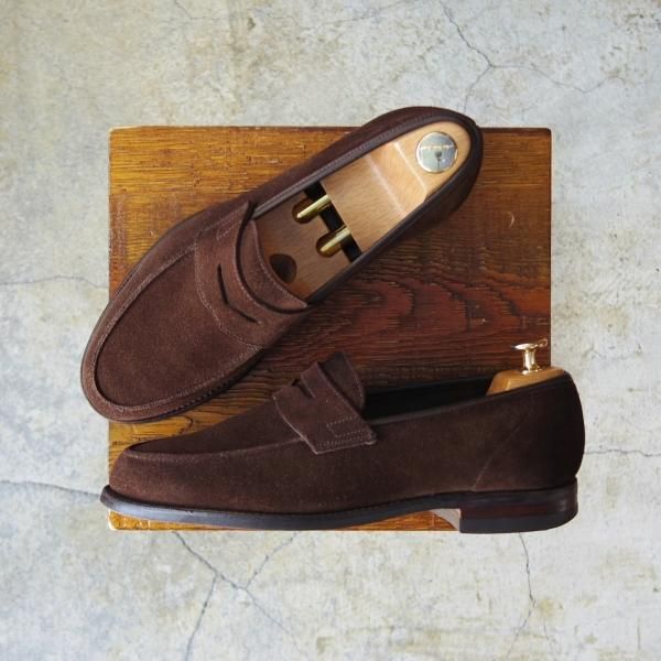 極上★クロケット&ジョーンズ 6.5E【★コインローファー/376ラスト/RICHMOND 2】シティソール/スエード/濃茶/メンズ/Crockett&Jones★d887