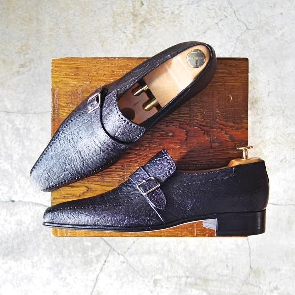ほぼ未使用★(伊)アルティオリ SIZE 7.5【定価￥168,000-★象革/エレファントレザー】モンクストラップ/黒/メンズ/ARTIOLI★d935