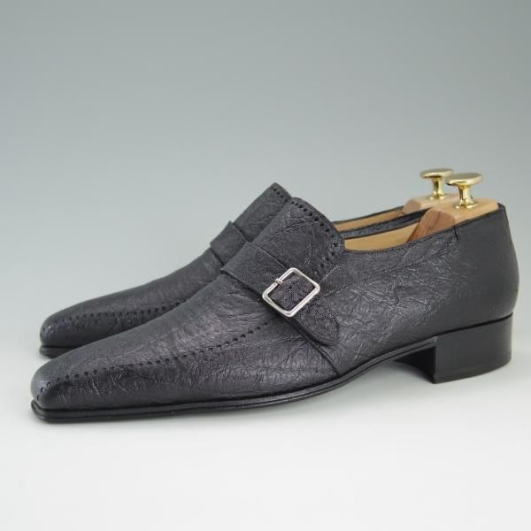 ほぼ未使用★(伊)アルティオリ SIZE 7.5【定価￥168,000-★象革/エレファントレザー】モンクストラップ/黒/メンズ/ARTIOLI★d935