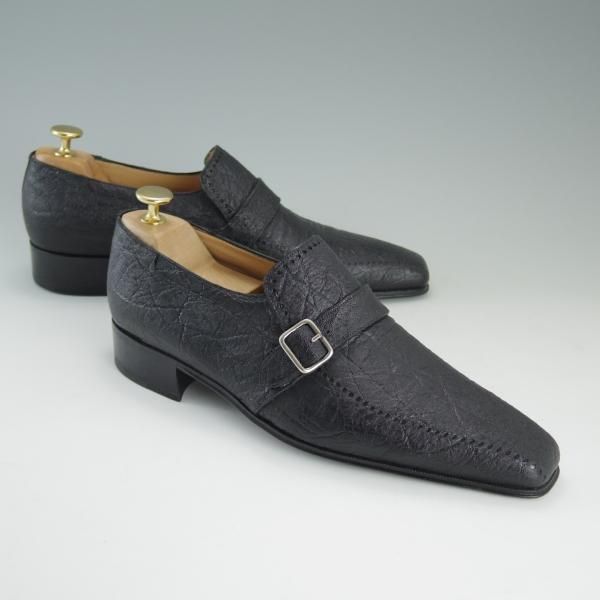ほぼ未使用★(伊)アルティオリ SIZE 7.5【定価￥168,000-★象革/エレファントレザー】モンクストラップ/黒/メンズ/ARTIOLI★d935