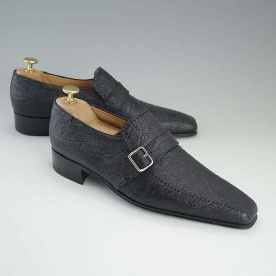 ほぼ未使用★(伊)アルティオリ SIZE 7.5【定価￥168,000-★象革/エレファントレザー】モンクストラップ/黒/メンズ/ARTIOLI★d935