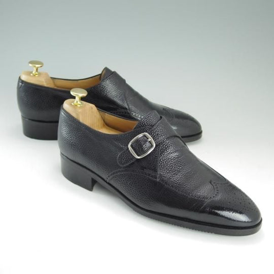 極上★(伊)ARTIOLI/アルティオリ UK8.5程度【定価15万円以上★モンクストラップ】ウイングチップ/グレインレザー/黒/メンズ★d938