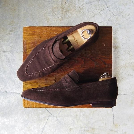 極上★(伊)サントーニ SIZE 4.5【貴重★BEAMS F別注/コインローファー】スエード/濃茶/メンズ/ビームス/Santoni★d940