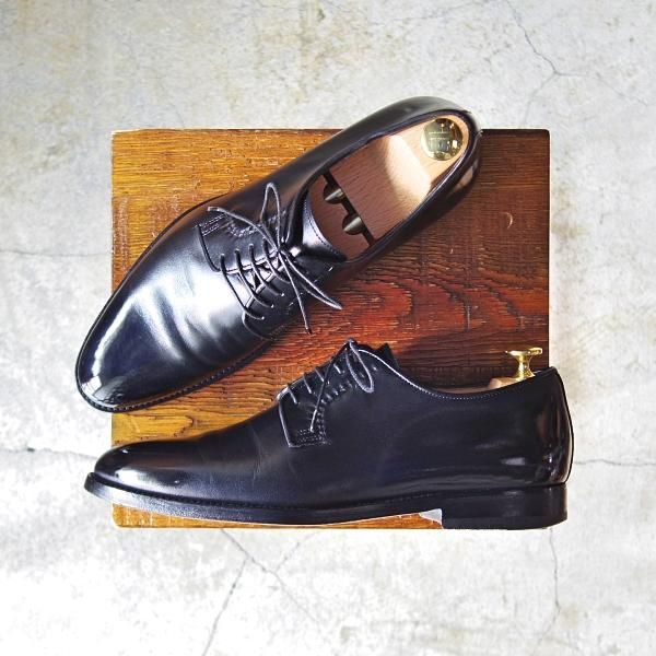 極上★(伊)サントーニ SIZE 5【上級★スキンステッチ仕様/ブラックラピド製法】プレーントゥ/カーフ/黒/メンズ/Santoni★d941