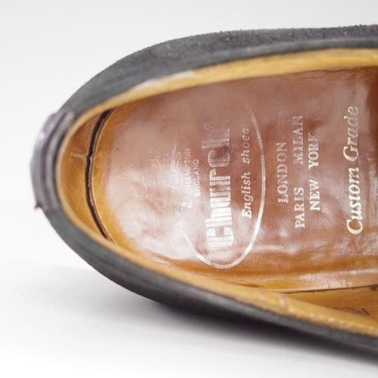 極上★チャーチ 70F/UK7【旧チャーチ★73ラスト/ASQUITH/アスキス】4都市ロゴ/ストレートチップ/スエード/黒/メンズ/Church's★d943