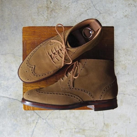 美品★クロケット&ジョーンズ 5E【ダイナイトソール仕様★BEAMS F別注/TRENT】200ラスト/ブーツ/スエード/茶/Crockett&Jones★d948