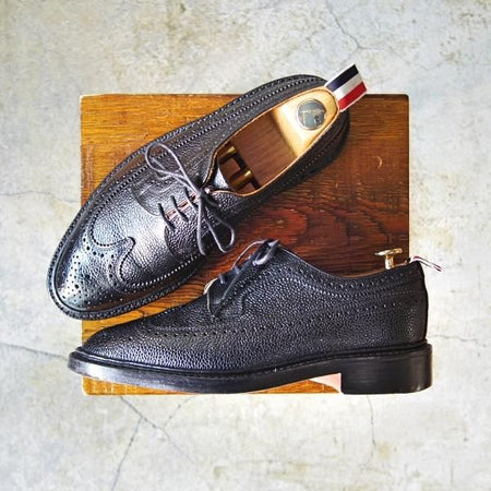 美品★(米)トムブラウン UK5.5/US6.5【定価10万円以上★英国製/ロングウイング】ぺブルグレイン/黒/メンズ/THOM BROWNE★d953