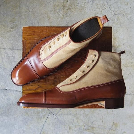 極上★(伊)PERON&PERON/ペロン・エ・ペロン SIZE 42【貴重★シャモア革/ボタンブーツ】スエード×カーフ/薄茶×茶/メンズ★d975