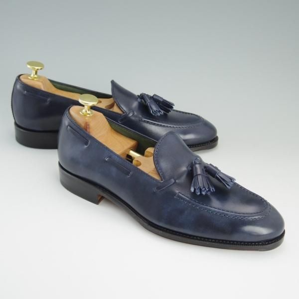 未使用★(スペイン製)カルミナ SIZE 5.5【合計￥87,480-★オーダー品/タッセルローファー】UETAMラスト/80215/カーフ/紺/CARMINA★d977