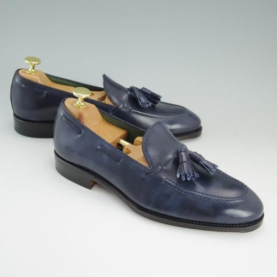 未使用★(スペイン製)カルミナ SIZE 5.5【合計￥87,480-★オーダー品/タッセルローファー】UETAMラスト/80215/カーフ/紺/CARMINA★d977