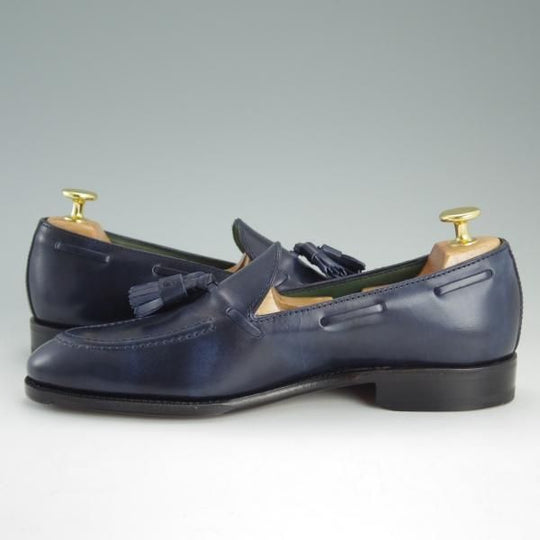 未使用★(スペイン製)カルミナ SIZE 5.5【合計￥87,480-★オーダー品/タッセルローファー】UETAMラスト/80215/カーフ/紺/CARMINA★d977