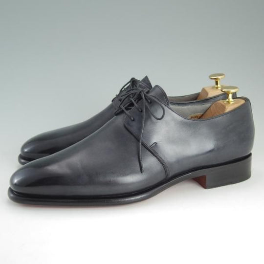 美品★(伊)サントーニ SIZE 8【上級★グッドイヤーウェルテッド製法/プレーントゥ】カーフ/灰〜黒/メンズ/Santoni★d978