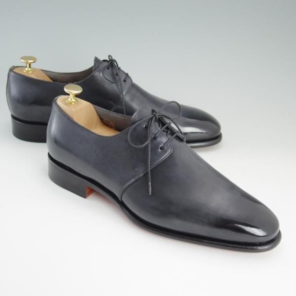 美品★(伊)サントーニ SIZE 8【上級★グッドイヤーウェルテッド製法/プレーントゥ】カーフ/灰〜黒/メンズ/Santoni★d978
