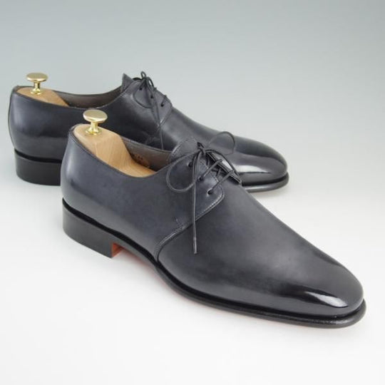 美品★(伊)サントーニ SIZE 8【上級★グッドイヤーウェルテッド製法/プレーントゥ】カーフ/灰〜黒/メンズ/Santoni★d978