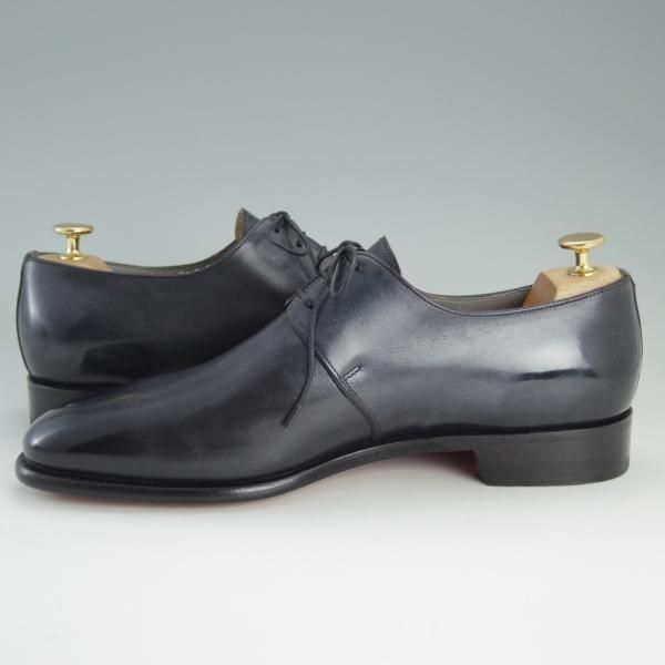 美品★(伊)サントーニ SIZE 8【上級★グッドイヤーウェルテッド製法/プレーントゥ】カーフ/灰〜黒/メンズ/Santoni★d978