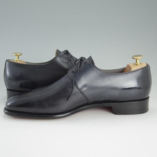 美品★(伊)サントーニ SIZE 8【上級★グッドイヤーウェルテッド製法/プレーントゥ】カーフ/灰〜黒/メンズ/Santoni★d978