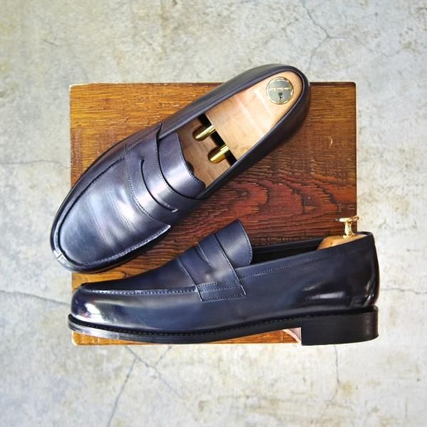 極美品★パラブーツ SIZE 7【貴重★JOSEPH別注/ネイビー】ADONIS/アドニス/コインローファー/カーフ/紺/メンズ/Paraboot★d985