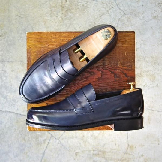 極美品★パラブーツ SIZE 7【貴重★JOSEPH別注/ネイビー】ADONIS/アドニス/コインローファー/カーフ/紺/メンズ/Paraboot★d985