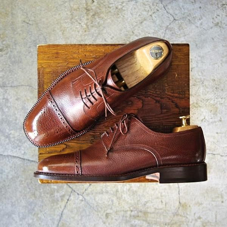 美品★(伊)サントーニ SIZE 7.5【貴重★ブラックラピド製法/CLASSICOライン】ダービー/シボ革/茶/メンズ/Santoni★d990