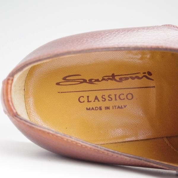 美品★(伊)サントーニ SIZE 7.5【貴重★ブラックラピド製法/CLASSICOライン】ダービー/シボ革/茶/メンズ/Santoni★d990