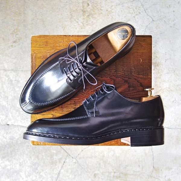 未使用★パラブーツ SIZE 7.5【貴重★コードバン仕様/レザーソール】Uチップ/黒/メンズ/Paraboot★d993