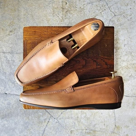 未使用★(伊)サントーニ SIZE 7.5【★ローファー/101695】スリッポン/カーフ/BOLET/薄茶/メンズ/Santoni★d999