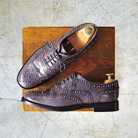 美品★チャーチ(レディース) SIZE 37【定価￥103,680-★BURWOOD MET/スタッズ】バーウッド/フルブローグ/グレー/Church's★e006