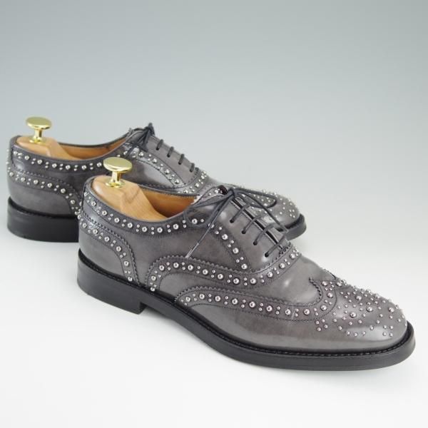 美品★チャーチ(レディース) SIZE 37【定価￥103,680-★BURWOOD MET/スタッズ】バーウッド/フルブローグ/グレー/Church's★e006
