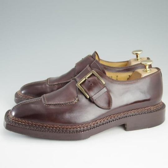 極上★(伊)サントーニ SIZE 7【高額★ノルベジェーゼ製法/モンクストラップ】4119-02/カーフ/茶/メンズ/Santoni★e012